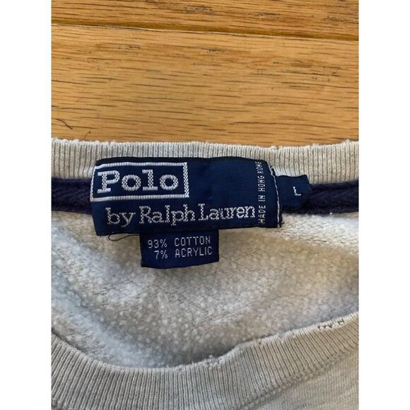 Polo By Ralph Lauren Vintage Mens Grey Polo Club Pony Graphic Crewneck Sweater L - Picture 10 of 10